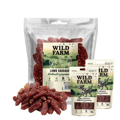 WILD FARM Lammwürstchen 500g Hundeleckerli & WILD FARM Kaninchenstreifen 2x80g Hundeleckerli