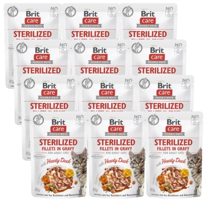 BRIT CARE Sterilisierte Katzenfilets in Soße mit herzhafter Ente, angereichert mit Sanddorn und Kapuzinerkresse 12x85g