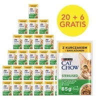 CAT CHOW Sterilisiertes Katzenfutter mit Huhn und Aubergine in Soße 85 g – 20 BEUTEL + 6 GRATIS!!!