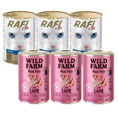 Dolina Noteci Rafi Cat Fisch in Soße 3x415g & WILD FARM Pastete mit Lamm 3x400g - glutenfreies Katzenfutter
