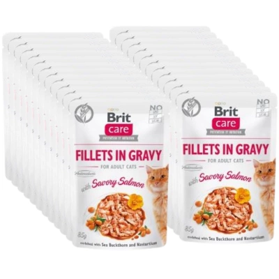 Brit Care Cat Pouches Filets In Gravy With Savory Salmon Enriched With Sea Buckthorn And Nasturtium 24x85g