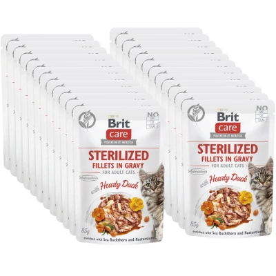 BRIT CARE Sterilisierte Katzenfilets in Soße mit herzhafter Ente, angereichert mit Sanddorn und Kapuzinerkresse 24x85g