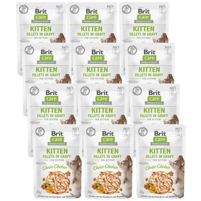 BRIT CARE Cat Kitten Fillets in Bratensoße Choice Chicken Enriched with Sanddorn and Nasturtium 12x85g