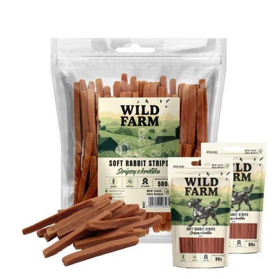WILD FARM Kaninchenstreifen 500g Hundeleckerli & WILD FARM Kaninchenstreifen 2x80g Hundeleckerli