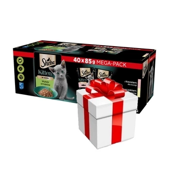 SHEBA Kitten flavour packet 40x85 g - Alleinfuttermittel für Kätzchen in Sauce (Schnitte mit: Lachs, Huhn) + Überraschung für die Katze GRATIS!