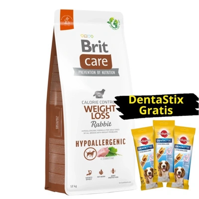 BRIT CARE Dog Hypoallergenic Weight Loss Rabbit 12kg + 3x DentaStix GRATIS!