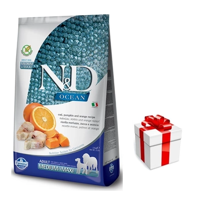 Farmina N&D Ocean Canine Adult Medium&Maxi Cod Pumpkin&Orange 12kg + Überraschung für den Hund