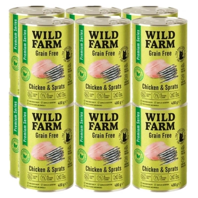 WILD FARM Premium Grain Free Huhn und Sprotten 12x400g - getreidefreies Katzenfutter
