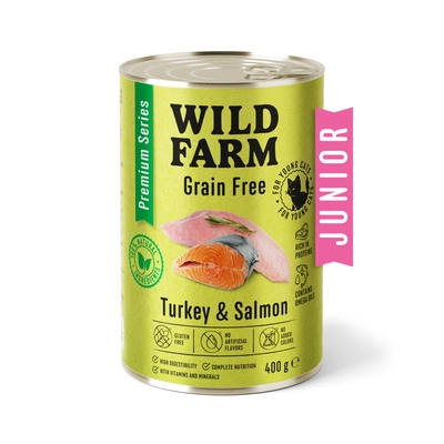 WILD FARM Premium Grain Free Truthahn und Lachs Junior 400g - getreidefreies Futter für Kätzchen