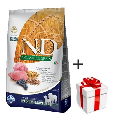 Farmina N&D Ancestral Grain Canine Adult Medium&Maxi Lamb&Blueberry 12kg + Überraschung für den Hund