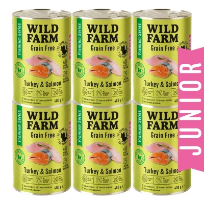 WILD FARM Premium Grain Free Truthahn und Lachs Junior 6x400g - getreidefreies Futter für Kätzchen