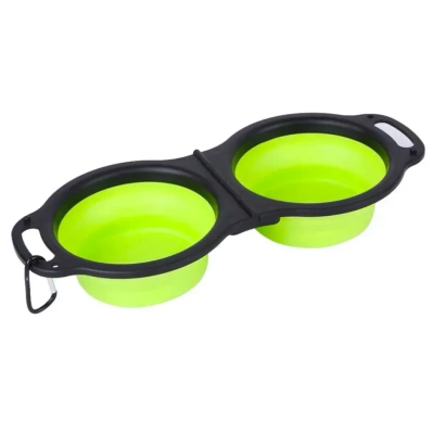 NUXIE® Faltbarer Doppel-Reisenapf für Hunde und Katzen für Wasser und Futter, Karabiner, 2x350ml