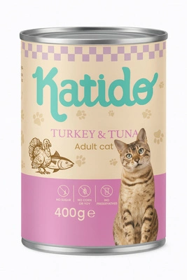 Katido Nassfutter für Katzen, Truthahn und Thunfisch, 400 g