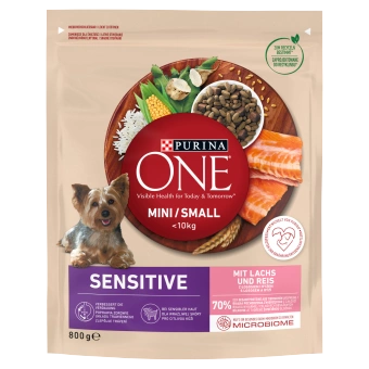 PURINA ONE Mini Delicate Lachs, Reis - Trockenfutter für Hunde - 800 g
