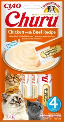 INABA Churu Katzenleckerli mit Huhn- und Rindfleischgeschmack 4x14g