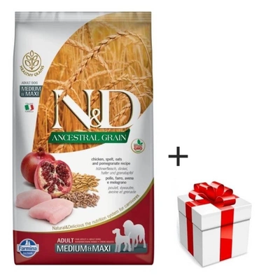 Farmina N&D Ancestral Grain Canine Adult Medium&Maxi Chicken&Pomegranate 12kg + Überraschung für den Hund