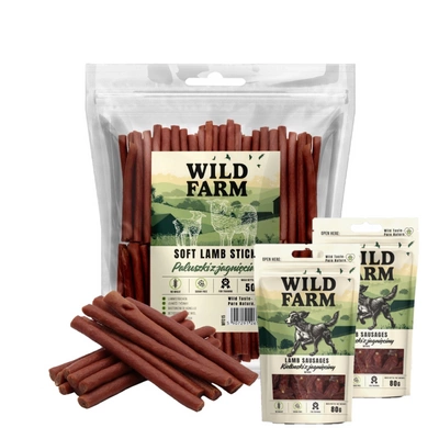WILD FARM Lammsticks 500g Hundeleckerli & WILD FARM Kaninchenstreifen 2x80g Hundeleckerli
