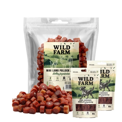WILD FARM Lammrollen 500g Hundeleckerli & WILD FARM Kaninchenstreifen 2x80g Hundeleckerli