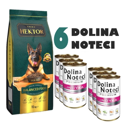 HEKTOR BALANCED Adult 15kg + Dolina Noteci PREMIUM reich an Truthahn 6x400g