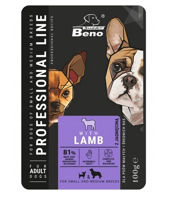 SUPER BENO Adult Beutel für kleine und mittlere Hunde mit Lammfleisch 100g