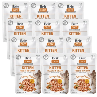 BRIT CARE Cat Kitten Fillets in Bratensoße mit herzhaftem Lachs, angereichert mit Sanddorn und Kapuzinerkresse 12x85g