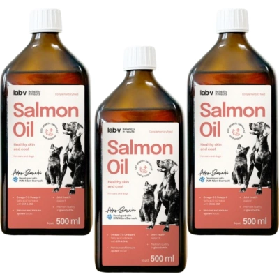 Lab-V 100% Lachsöl für Hunde und Katzen jeden Alters 3x500ml kaltgepresst