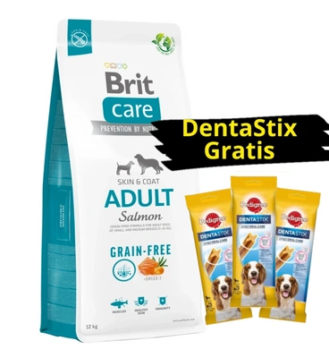 BRIT CARE Grain-free Adult Salmon 12kg + 3x DentaStix GRATIS!