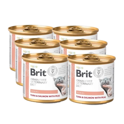 Brit Grain Free Veterinary Diet Cat Renal Tuna, Salmon & Peas 6x200g