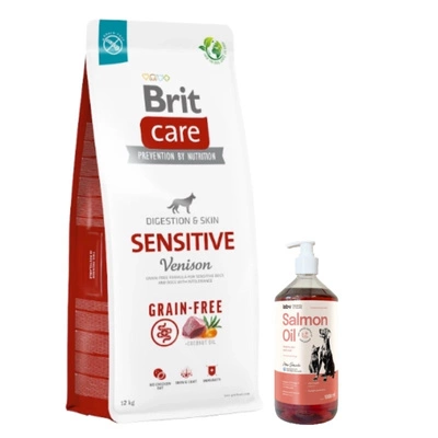 BRIT CARE Getreidefrei Sensitive Wildfleisch 12kg & Lab-v Lachsöl 1000 ml