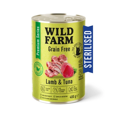 WILD FARM Premium Grain Free Lamm und Thunfisch 400g - getreidefreies Futter für sterilisierte Katzen