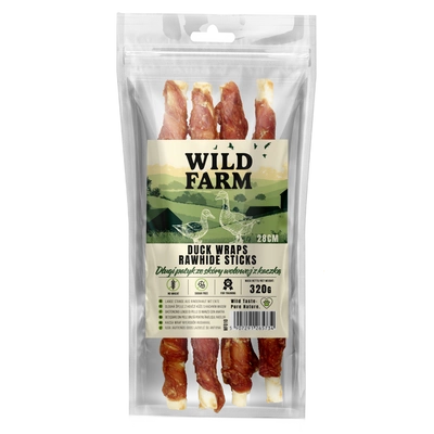 WILD FARM Langer Stick aus Rinderhaut mit Ente 28cm 320g Hundeleckerli