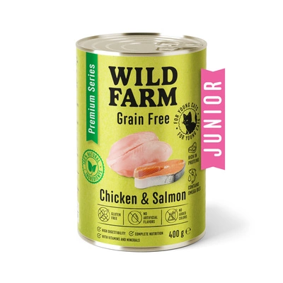 WILD FARM Premium Grain Free Chicken and Salmon Junior 400g - getreidefreies Futter für Kätzchen