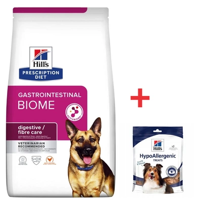 HILL'S PD Prescription Diet Gastrointestinal Biome für Hunde 10kg + HILLS Hypoallergene Hundeleckerli 220g FREE