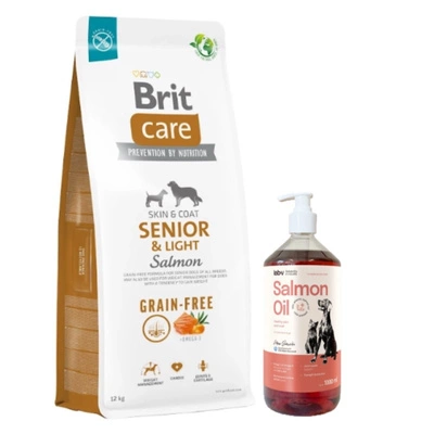 BRIT CARE Hund getreidefrei Senior & Light Lachs 12kg & Lab-v Lachsöl 1000 ml