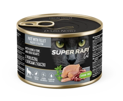 DOLINA NOTECI Super Rafi Katzenfutter mit Perlhuhn- und Entenherzen für sterilisierte Katzen 185 g