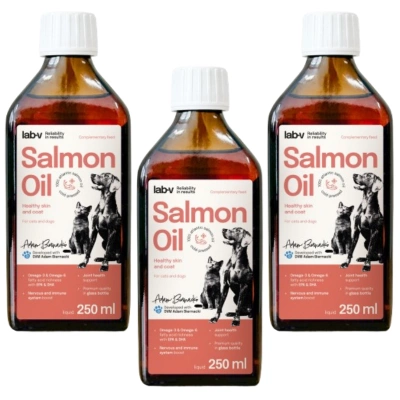 Lab-V Lachsöl 100 % für Hunde und Katzen jeden Alters, 3x250 ml, kaltgepresst