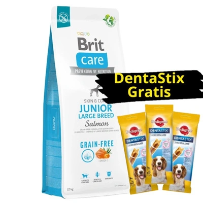 BRIT CARE Dog Getreidefrei Junior Große Rassen Lachs 12kg + 3x DentaStix GRATIS!