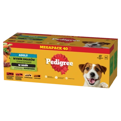 Pedigree Adult Nassfutter für Hunde Gemischtes Sachet (Huhn & Gemüse, Rind & Gemüse, Pute & Karotte, Rind & Lamm) 40x100g