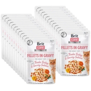 Brit Care Cat Pouches Filets in Bratensoße mit zartem Truthahn & schmackhaftem Lachs 24x85g