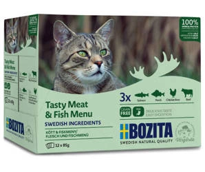 BOZITA Multibox Fleisch- und Fischstückchen in Gelee (12X85g)