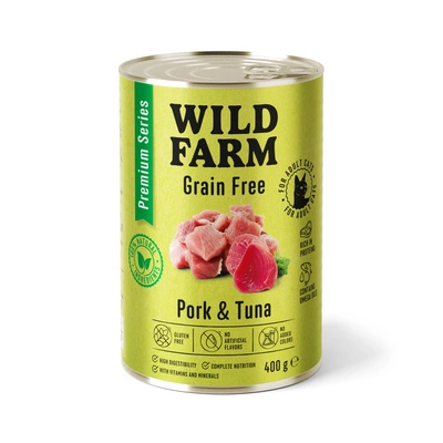 WILD FARM Premium Grain Free Schweinefleisch und Thunfisch 400g - getreidefreies Katzenfutter
