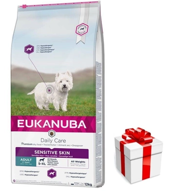 Eukanuba Daily Care Adult Sensitive Skin 12kg + Überraschung für den Hund