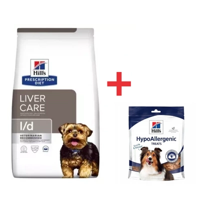 Hill's PD Prescription Diet Canine l/d Liver Care 10kg + HILLS Hypoallergene Hundeleckerli 220g FREE