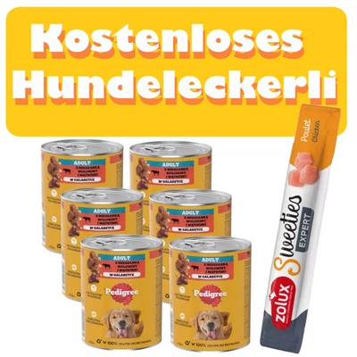 Pedigree Nassfutter für ausgewachsene Hunde mit Rindfleisch-Gelee Dose 6X 400g -2% RABATT AUF DAS SET