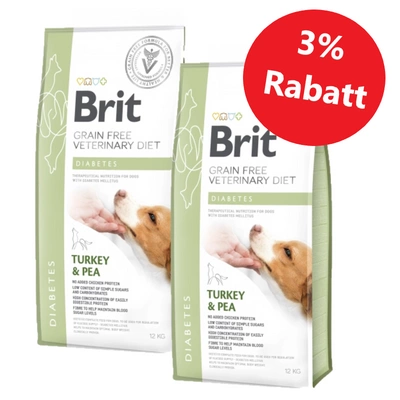 Brit Grain Free Veterinary Diet Dog Diabetes Truthahn mit Erbsen 2x12kg