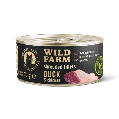 WILD FARM Filets Ente und Huhn 70g - getreidefreies Nassfutter für Katzen in Brühe