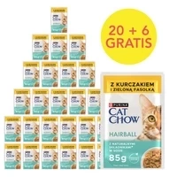CAT CHOW Hairball Katzenfutter mit Huhn und grünen Bohnen in Soße 85 g – 20 BEUTEL + 6 GRATIS!!!