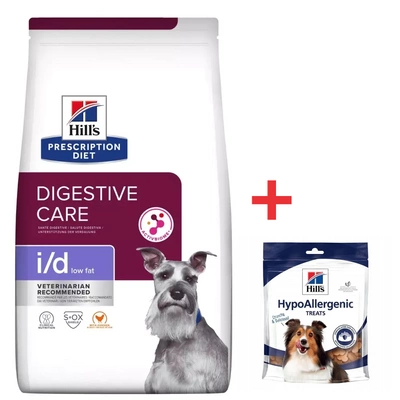 Hill's PD Prescription Diet Canine i/d Low Fat 12kg + HILLS Hypoallergene Hundeleckerli 220g FREE