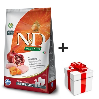 Farmina N&D Pumpkin Grain Free Canine Adult Medium&Maxi Chicken&Pomegranate 12kg + Überraschung für den Hund