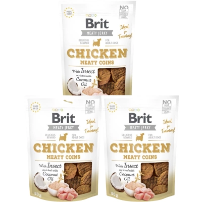 Brit Jerky Snack Chicken Meaty Coins With Insect 3x80g